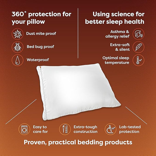 HOSPITOLOGY PRODUCTS Pillow Encasement- Zippered Bed Bug Dust Mite Proof Hypoallergenic - Sleep Defense System - Standard - Waterproof - Set of 2 - 20" H x 26" W