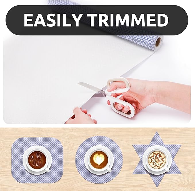 RAY STAR 18X96 Inch Shelf Liner for Kitchen Cabinets, Non-Adhesive Cabinet Liner Washable, PVC Drawer Liner for Dresser Non-Slip Bathroom (Blue Circle)(3 Roll)