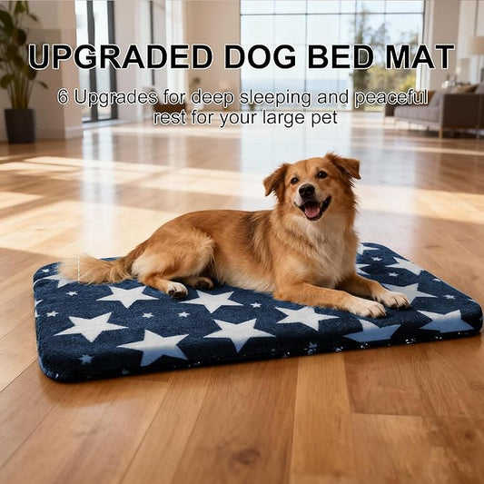 Washable Dog Bed Plush Orthopedic Outdoor Crate Mat with Non-Slip Bottom,Luxe Soft Kennel Pad for Pets, Cozy Cage Cushion & Pet Sleeping Mattress Large Sized,Medium,Small Dogs,36 x 24 inch,Blue