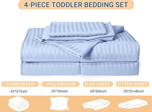 ZPECC Toddler Bedding Set - 4 Piece Hypoallergenic Baby Crib Bedding Set for Boys and Girls, Includes Toddler Comforter, Flat Sheet, Fitted Sheet and Pillowcase, Baby Blue