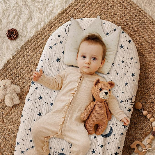 Gllquen Baby Muslin Bassinet Sheets 3 Pack, Breathable Elastic Cozy Fitted Cotton Bassinet Mattress Sheet for Baby Boy Girls, Fit for Hourglass Oval Rectangular Cradle Pad Sheets 33"x17" (Blue)