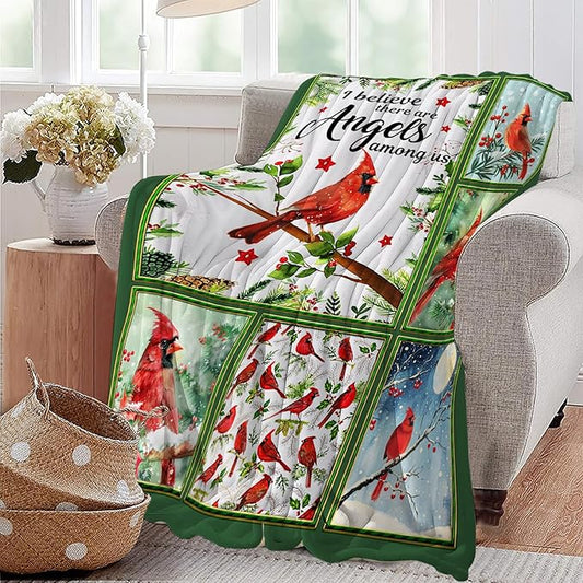 Cardinal Throw Blanket Red Birds Blankets Gifts for Couch Sofa Bed Stuff Decor Lightweight Cozy Fleece Plush Warm Flannel Bedding for Lover Men Women Adults 50"x60"