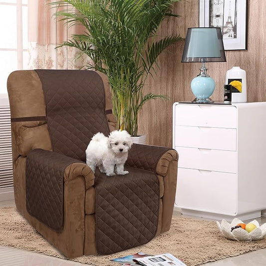 U-NICE HOME Recliner Chair Covers Reversible Chair Cover Pet Covers for Dogs with Elastic Straps Water Resistant Diamond Quilted (28''Recliner Oversized, Coffee/Beige)