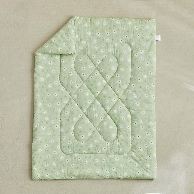 DuShow Green Floral Toddler Bedding Set,4 Pieces Toddler Crib Bed Sheet Set for Girls and Boys,Soft Toddler Comforter Set Includes Comforter,Flat Sheet,Fitted Sheet,Pillowcase