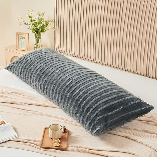 BEDELITE Body Pillow Cover with Zipper Closure, Decorative Boho Fleece Pillowcase 20 x 54 Inches, Luxury Fluffy Plush Long Body Pillow Pillowcase for All Seasons(Dark Grey-Boho)