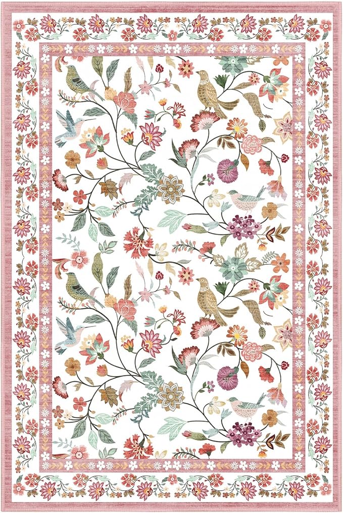 50"x60" Pink Floral Office Chair Rug, Easy to Clean Computer Chair Rug, Under Desk Rugs for Home Office, Desk Rugs for Rolling Chairs, Floor Mat for Hardwood Floors, Desks Carpet for Tile Floor