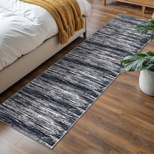 2x7 Modern Abstract Runner Rug for Hallways, Black Super Soft Hallway Decor Kitchen Rugs with Non-Slip, Non-Shedding Washable Rug for Hallways Entryway Bedroom Indoor