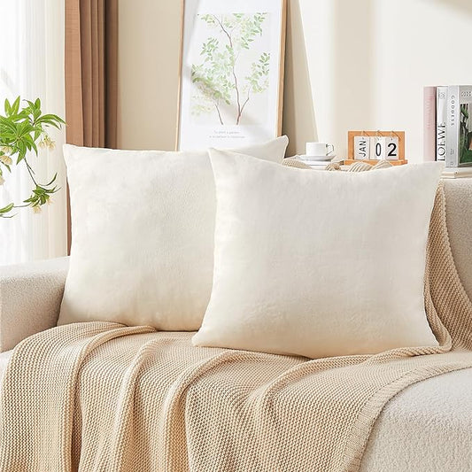 BEDELITE Velvet Pillow Covers 26x26 with Zipper, 2 Pack Super Soft Square Pillow Covers for Bedroom, Sofa, Couch,Luxury Cozy Fleece Pillowcases for All Seasons(26x26 Inches, Off White)