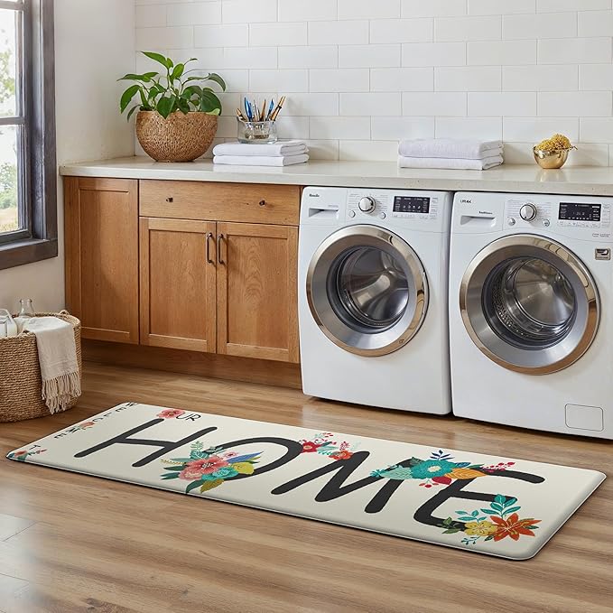 GENIMO Anti Fatigue Kitchen Mats for Floor, Non Slip Washable Home Theme Rugs Sets of 2, Farmhouse Cushioned Waterproof Comfort Runner Rug for Kitchen, Sink, Desk, Laundry, 17"x 47"+17"x 30", Blue