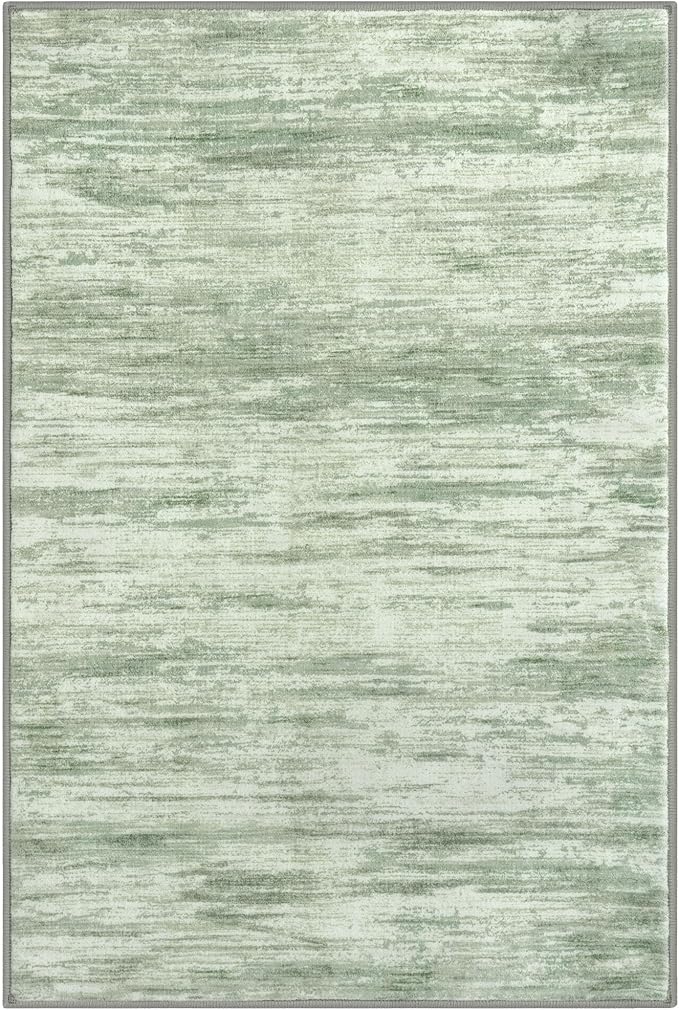 2x3 Modern Abstract Rug for Entryway, Light Sage Green and Ivory Super Soft Small Area Rug, Washable Non-Slip Kitchen Rugs, Low-Pile Mat for Bedside, Indoor Door Mat