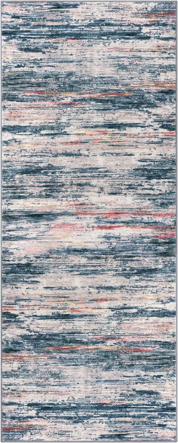 2x5 Modern Abstract Runner Rug for Hallway, Teal Blue Peach Gray Multi Super Soft Hallways Decor Kitchen Rugs with Non-Slip, Non-Shedding Washable Rug for Entryway Bedroom Laundry Indoor