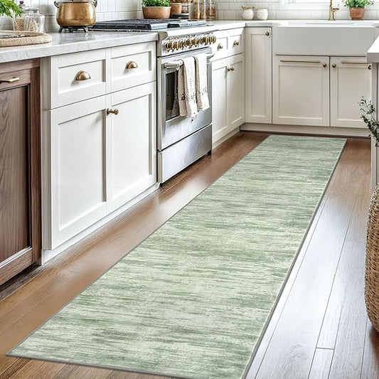 2x8 Modern Abstract Runner Rug for Hallways, Light Sage Green and Ivory Super Soft Hallway Decor Kitchen Rugs with Non-Slip, Non-Shedding Washable Rug for Entryway Bedroom Indoor