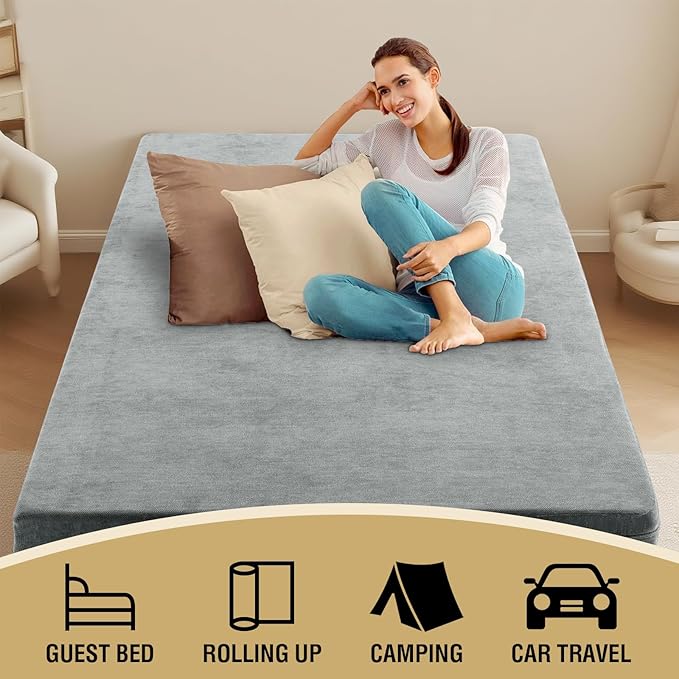 H.VERSAILTEX Full Size Armless Futon Mattress Covers for Traditional Japanese Futon Mattress Soft Chenille Couch Slipcovers Floor Mats Sofa Protector Zippered Sleeper Sofa Cover,Dove