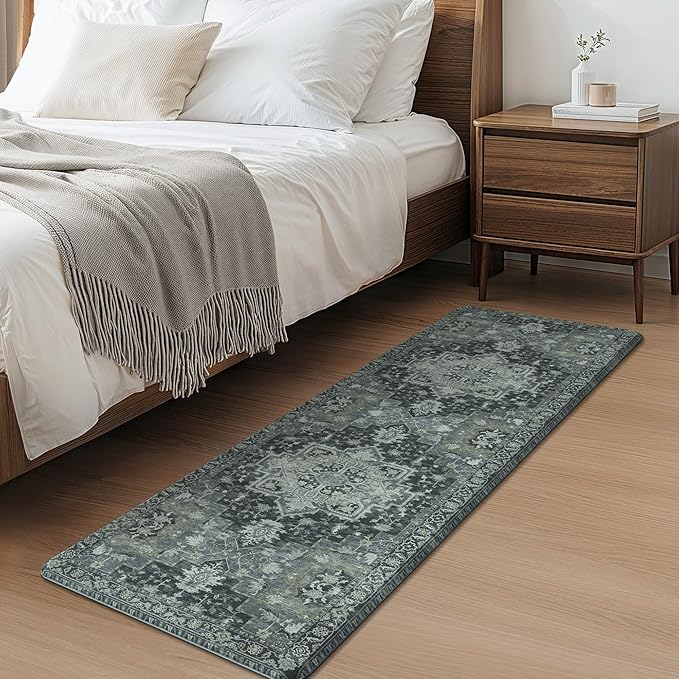 GENIMO Kitchen Mats for Floor 2PCs, Washable Anti Fatigue Mat for Cushioned, 17.3"x59"+17.3"x30", Waterproof Kitchen Rugs, Non Slip Comfort Standing Mat Rug for Home, Sink, Laundry, Dark Gray