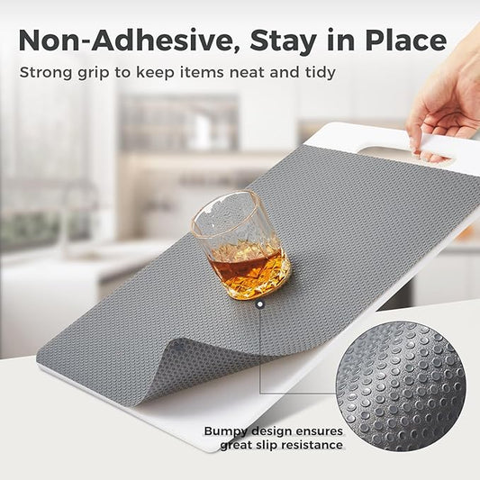 100% EVA Shelf Liner for Kitchen Cabinet, 18" x 360" Drawer Liners Non Adhesive Non Slip Waterproof Plastic Paper, Dresser Pantry Bathroom Refrigerator Protector, Grey