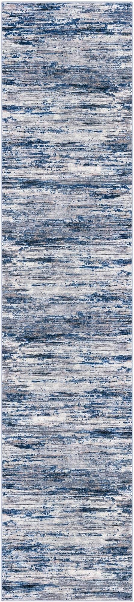 2.6x12 Modern Abstract Runner Rug for Hallways, Navy Blue Gray Neutral Multi Super Soft Hallway Decor Kitchen Rugs with Non-Slip, Non-Shedding Washable Rug for Entryway Bedroom Indoor
