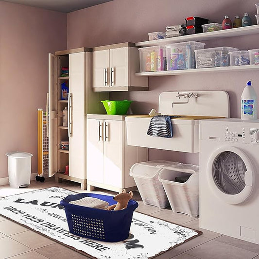 Zoke Laundry Room Rug Runner Stylish Non-Slip Laundry Room Mat 20"x59", Versatile, Waterproof Runner for Laundry, Kitchen, and Bathroom, Mudroom Decor and Farmhouse Charm