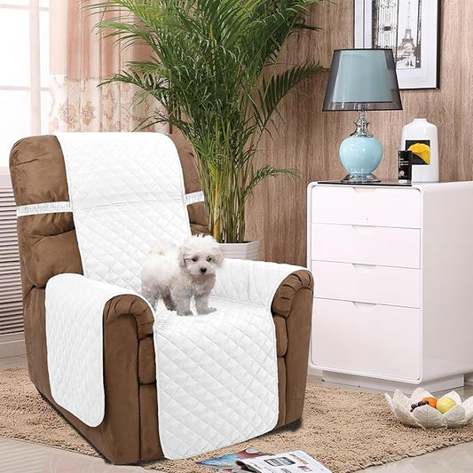 U-NICE HOME Recliner Chair Covers Reversible Chair Cover Pet Covers for Dogs with Elastic Straps Water Resistant Diamond Quilted (28''Recliner Oversized, White/White)