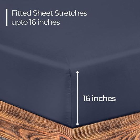 ROYALE LINENS 300 Thread Count 100% Long Staple Combed Cotton Fitted Sheet Full - Super Soft Deep Pocket Bottom Sheet - Fitted Sheets Only - Elastic Sheets (Full, Navy)