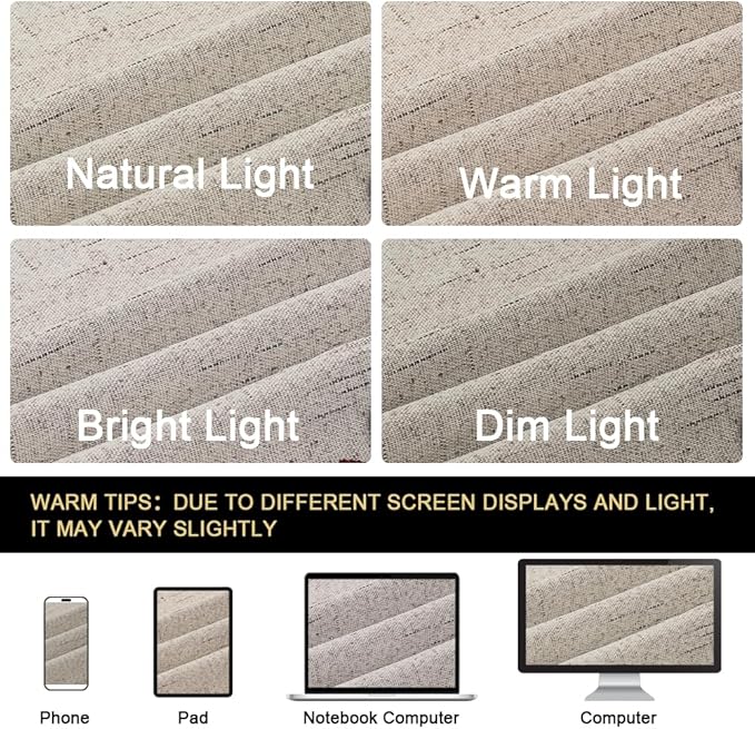 PrinceDeco 100% Blackout Curtains 108 Inches Long 2 Panels Set Black Out Linen Curtains for Bedroom Living Room Thermal Insulated with White Liner Extra Long Curtains for Windows(52x108 inch,Stone)