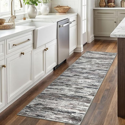 2x6 Modern Abstract Runner Rug for Hallways, Grey Brown Super Soft Hallway Decor Kitchen Rugs with Non-Slip, Non-Shedding Washable Runners for Entryway Bedroom Indoor