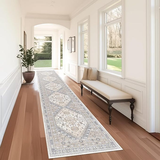 zesthome Washable Runner Rug 2.5x16 - Stain Resistant Entryway Rug,Ultra-Thin Kitchen Rugs, Anti Slip Backing Runner Rugs for Entrance Laundry Room Indoor Hallway (Beige,2.5'x16')