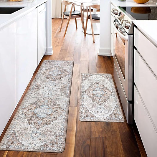 Ileading Anti Fatigue Kitchen Rugs Sets of 2 Cushioned Kitchen Mats for Floor Waterproof Kitchen Mat Set Non Slip Comfort Standing Mat for Kitchen, Office, Sink, Laundry