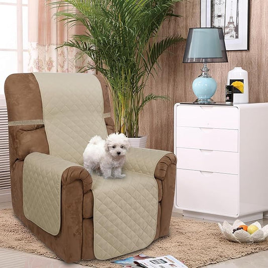 U-NICE HOME Recliner Chair Covers Reversible Chair Cover Pet Covers for Dogs with Elastic Straps Water Resistant Diamond Quilted (28''Recliner Oversized, Sand/Beige)