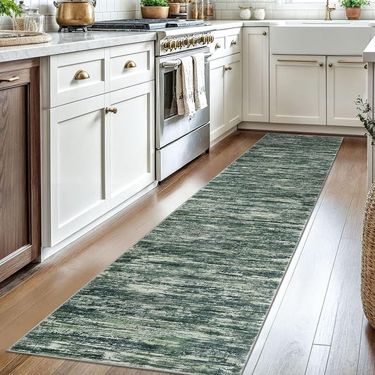 2x8 Modern Abstract Runner Rug for Hallways, Dark Green Super Soft Hallway Decor Kitchen Rugs with Non-Slip, Non-Shedding Washable Rug for Entryway Bedroom Indoor