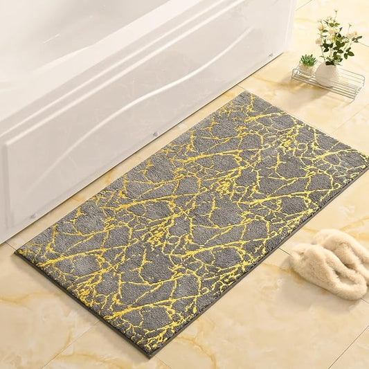 QJHOMO Marble Bathroom Runner Rug Gold Decor Long Bathroom Rugs Gray Bath Mat Non Slip Super Absorbent Bathmat Machine Washable Floor Carpet for Tub, Shower, Bedroom (24x48 inch)