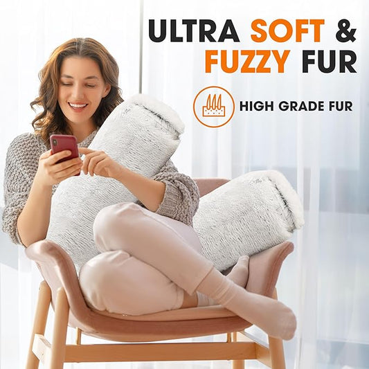 Cheer Collection Bolster Pillow. Set of 2 Shaggy Bolster Pillows, Decorative Cylinder Pillows for Bed & Couch, Round Neck Roll Pillow, Plush Tube Pillow for Lumbar, Head, Spine Support, Blue