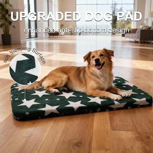Washable Dog Bed Plush Orthopedic Outdoor Crate Mat with Non-Slip Bottom,Luxe Soft Kennel Pad for Pets, Cozy Cage Cushion & Pet Sleeping Mattress Large Sized,Medium,Small Dogs,36x24 inch,Green
