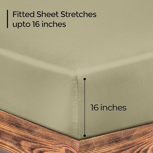 ROYALE LINENS 300 Thread Count 100% Long Staple Combed Cotton Fitted Sheet California King - Super Soft Deep Pocket Bottom Sheet - Fitted Sheets Only - Elastic Sheets (Cal King, Sage Green)