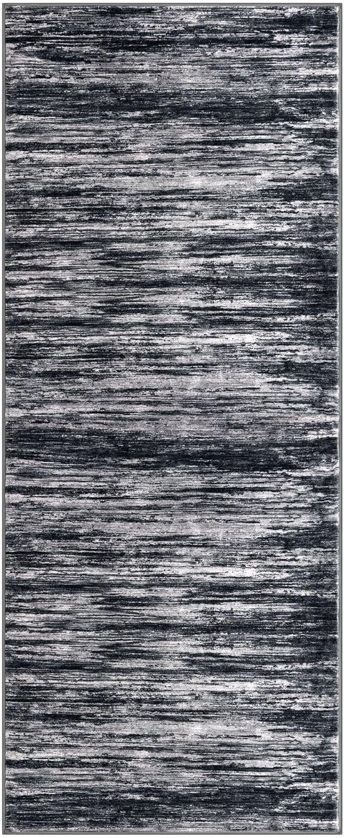 2x5 Modern Abstract Runner Rug for Hallways, Black Super Soft Hallway Decor Kitchen Rugs with Non-Slip, Non-Shedding Washable Rug for Hallways Entryway Bedroom Indoor