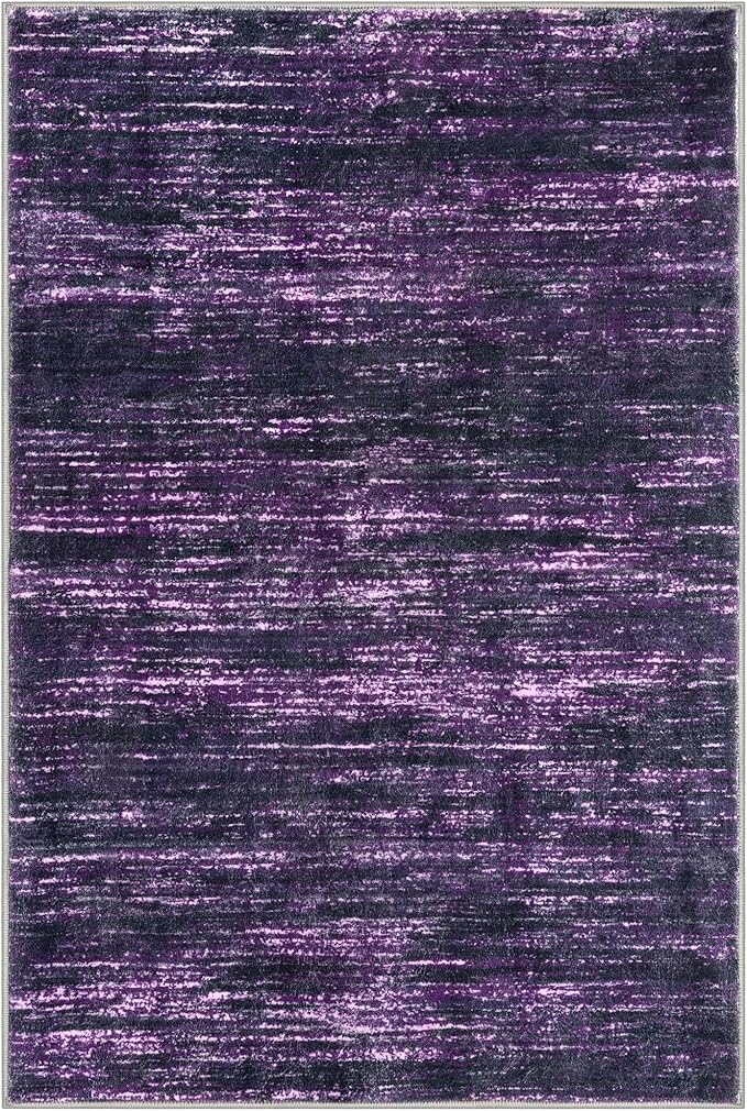 2x3 Modern Abstract Rug for Entryway, Purple White Super Soft Small Area Rug, Washable Non-Slip Kitchen Rugs, Low-Pile Mat for Bedside, Indoor Door Mat