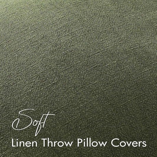 EMEMA Decorative Linen Throw Pillow Covers 20x20 Inch Dark Olive Green Boho Farmhouse Neutral Couch Throw Pillows for Bed Pack of 2 Accent Pillowcase Modern Sofa Cushion Livingroom Home