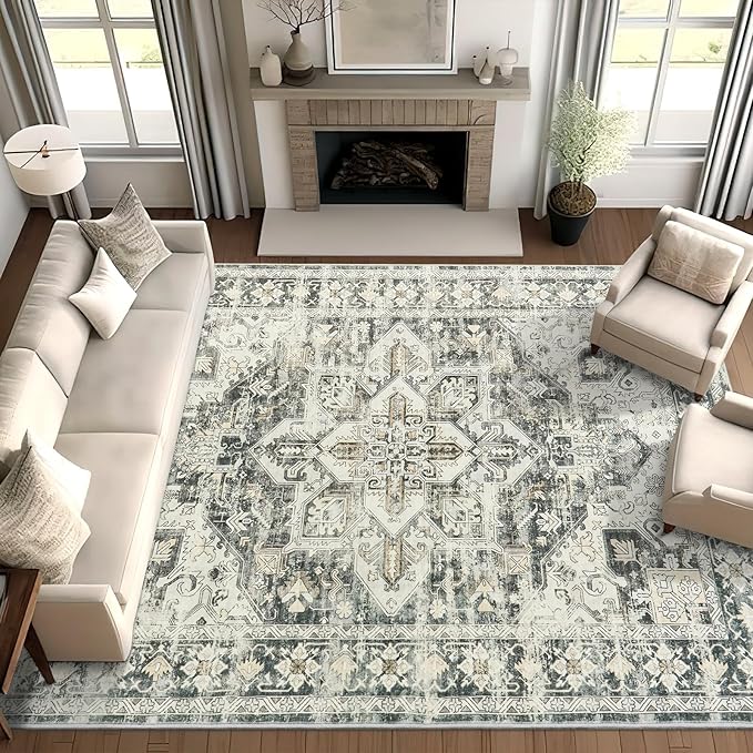 zesthome Area Rugs 6x9, Large Rugs for Living Room, Stain Resistant Washable Rug, Rugs for Bedroom with Non Slip Backing, Ultra-Thin Vintage 6x9 Area Rug