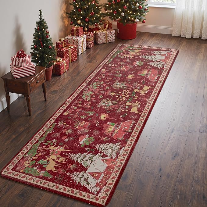 GENIMO Christmas Decorations - Kitchen Mats for Floor, Christmas Kitchen Rugs, Cushioned Anti Fatigue Mat for Home Decor, Waterproof Non Slip Standing Mat for Laundry, 23.6"x71", Red