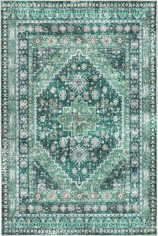 zesthome 6x9 Area Rug, Super Soft Washable Rugs for Living Room, Non-Slip Stain Resistant Vintage Rugs, Ultra-Thin Large Area Rugs(Green/Teal,6'x9')