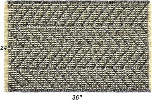 Woven Bath Mat,Upgraded Waffle Self Drying Bath Rug,Super Absorbent Non Slip Bath Drying Mat,Floor Rugs Non Slip Washable for Shower Room,Ultra Soft,Bluish Grey & Yellow,24"*36"