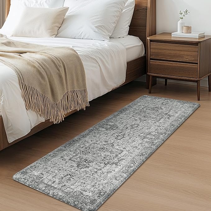 GENIMO Kitchen Mats for Floor 2PCs, Washable Anti Fatigue Mat for Cushioned, 17.3"x59"+17.3"x30", Waterproof Kitchen Rugs, Non Slip Standing Mat Rug for Home, Runner, Sink, Laundry, Vintage Grey