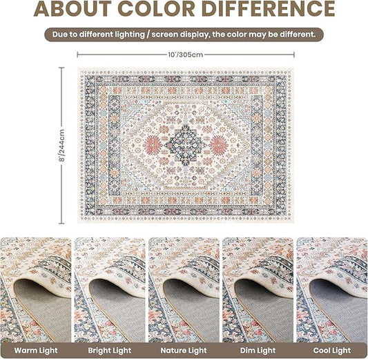 zesthome 8x10 Area Rugs for Living Room,Non-Slip Backing Washable Rugs,Vintage Large Area Rug,Stain Resistant Home Decor Rug (Multi,8'x10')