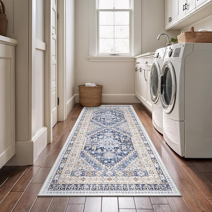 zesthome Runner Rug 2x5 - Stain Resistant Machine Washable Rug, Non Slip Vintage Hallway Runner Rugs, Low Pile Lightweight Runners for Kitchen, Entryway and Corridor
