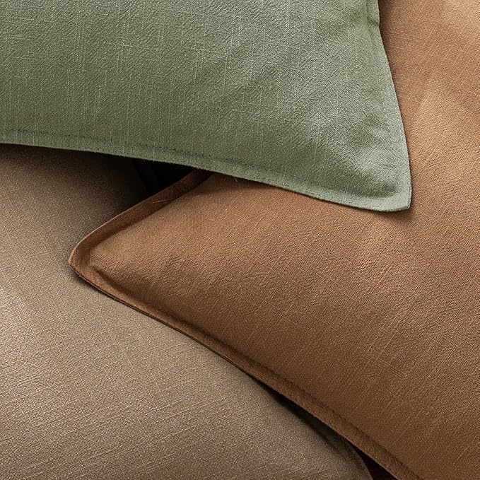 EMEMA Decorative Linen Throw Pillow Covers 18x18 Inch Curry Boho Farmhouse Neutral Couch Throw Pillows for Bed Pack of 2 Accent Pillowcase Modern Sofa Cushion Livingroom Home