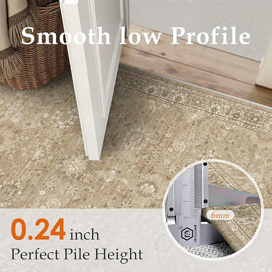 2x6 Brown Runner Rug Hallway Non Slip Kitchen Vintage Distressed Long Carpet Indoor Machine Washable Traditional Floral Bedroom Accent Throw Rug for Office Laundry Bathroom Dining Living Room