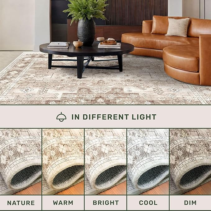 2x4 Boho Runner Rug, Neutral Farmhouse Entryway Rugs, Small Throw Runners for Hallway Bedroom Kitchen, Vintage Floral Design & Non-Slip Low-Pile Washable Stain Resistant Beige Latte