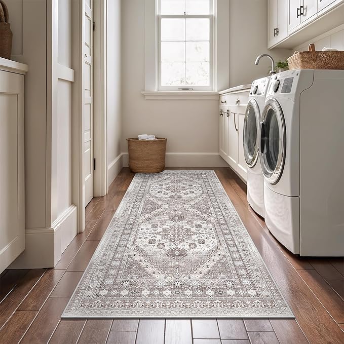 zesthome Runner Rug 2x5 - Stain Resistant Machine Washable Rug, Non Slip Vintage Hallway Runner Rugs, Low Pile Lightweight Runners for Kitchen, Entryway and Corridor