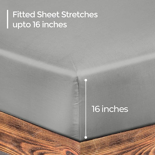 ROYALE LINENS 300 Thread Count 100% Long Staple Combed Cotton Fitted Sheet California King - Super Soft Deep Pocket Bottom Sheet - Fitted Sheets Only - Elastic Sheets (Cal King, Silver)