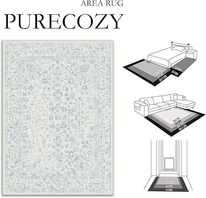 2x3 Blue Entryway Area Rug Machine Washable Door Mat Kitchen Vintage Distressed Non Slip Carpet Indoor Retro Floral Accent Throw Small Rug for Bathroom Office Bedroom Living Dining Room