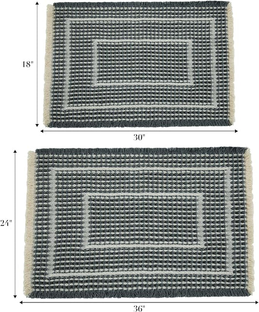 Bathroom Floor Mat,Boho Bathoom Mat,Super Absorbent Bath Rug,Bathroom Rugs Non Slip Washable, Quick Dry Shower Mats, Ultra Soft Bath Mat Towel,Bluish Grey & Yellow,17"*24"